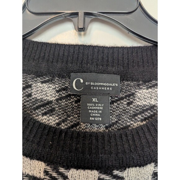C by Bloomingdale's Cashmere Houndstooth Contrast Trim Cashmere Sweater XL - Picture 6 of 7